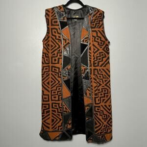 Vintage Kanar S Long Vest Sleeveless Kimono Leather Snakeskin African Aztec Art